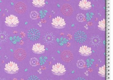 Organic Cotton Baumwolle Seerosen auf Lila
